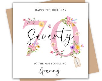 Personalised 70th Birthday Card, for Mum, Gran, Friend, Sister, Floral Seventy Card for her