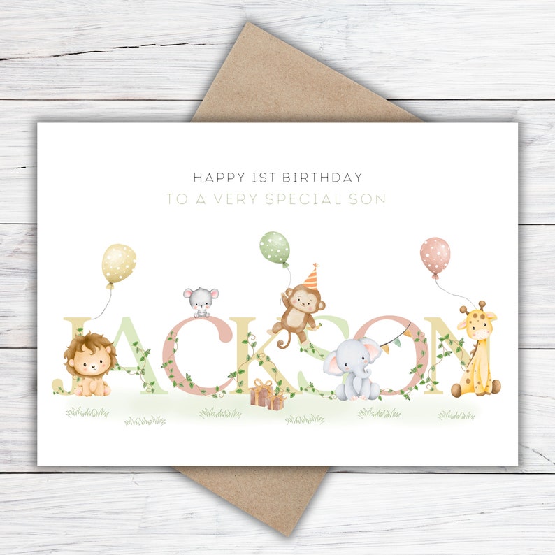 Personalised 1st, 2nd, 3rd, 4th, 5th Birthday Card for Son, Daughter, Grandson, Granddaughter, Niece or Nephew, Girls/ Boys Safari Card image 7