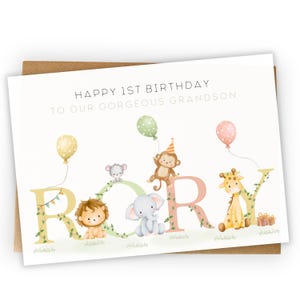 Personalised 1st 2nd 3rd 4th 5th Birthday Card for Son Daughter Grandson Granddaughter Niece or Nephew godson Girls Boys Safari Card