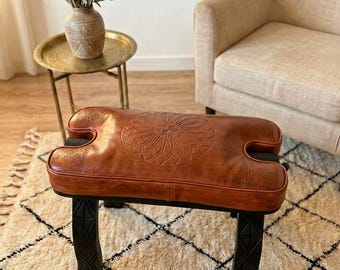 Camel Sattel Hocker Kissen, handgefertigtes marokkanisches Leder Sitzkissen, kundenspezifischer Ersatz für Vintage Camel Fußhocker