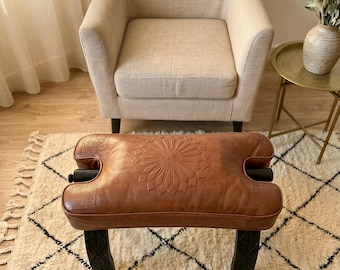 Camel Saddle Stool Cushion, Handmade Moroccan Leather Seat Pad, Custom Replacement for Vintage Camel Footstool