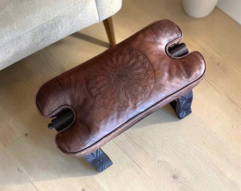Camel Saddle Stool Cushion Replacement – Handmade Moroccan Leather Seat for Vintage Camel Footstool, Hand Tooled Saddle Stool, 5 Colors