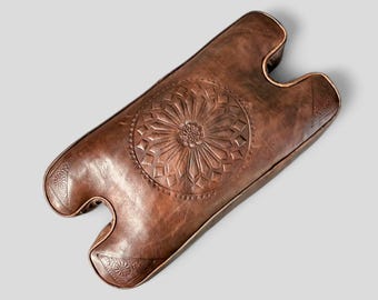 Camel Stool Cushion Replacement – Handmade Moroccan Leather Saddle Seat, Custom Size Vintage Restoration Pad