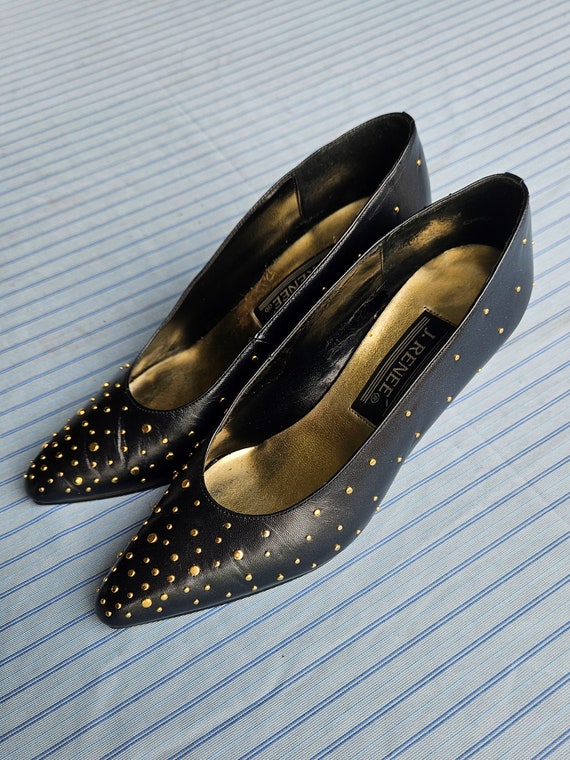 J. Reneé Women Black Heels Gold Dotted Size 6M - image 1