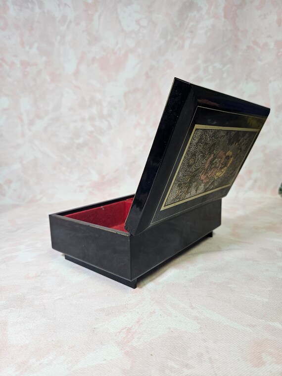 Vintage Japanese Black Inlaid Jewelry Box - image 2