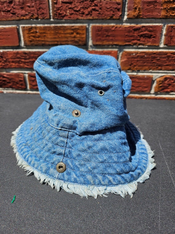 Vintage Girl's Denim Bucket Hat With Side Snap Buttons 23
