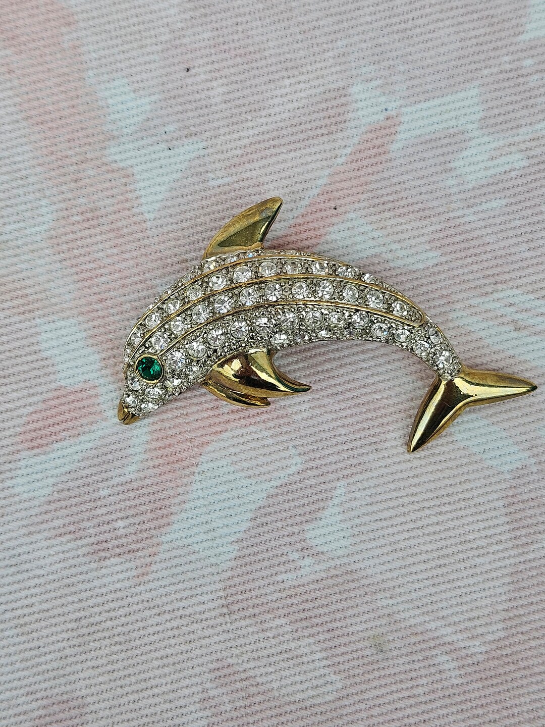 Vintage White Rhinestone Dolphin Brooch Gold Tones 2.5 - Etsy