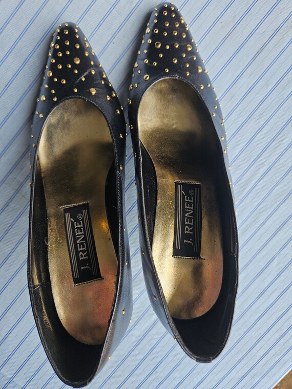 J. Reneé Women Black Heels Gold Dotted Size 6M - image 9