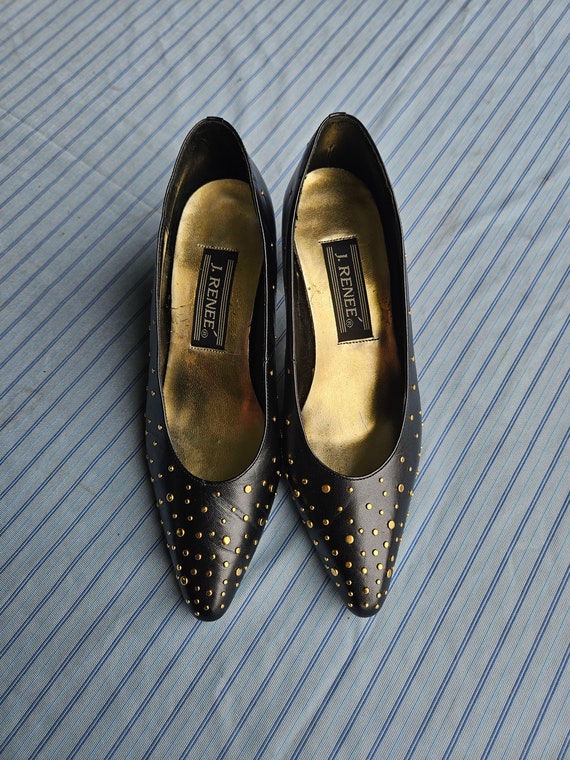 J. Reneé Women Black Heels Gold Dotted Size 6M - image 2