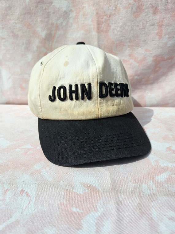 Vintage John Deer White And Black Snapback Hat K-P