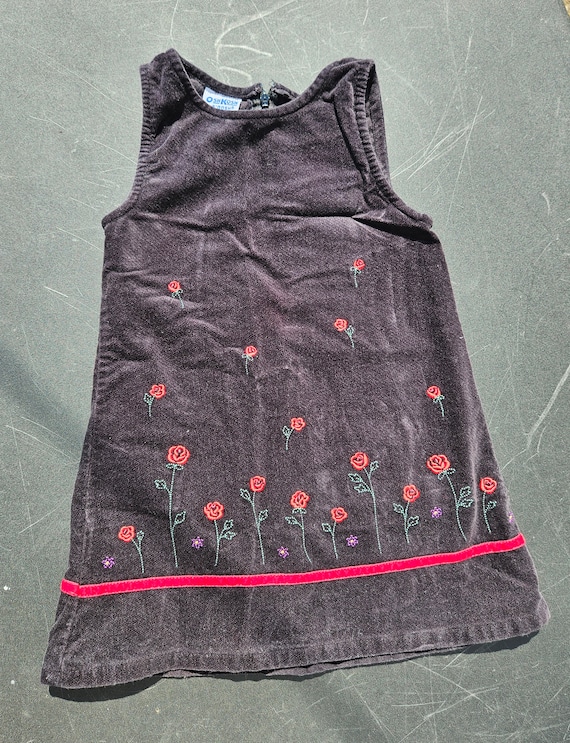 Vintage Oshkosh B Gosh Girls Black Rose Dress Size