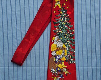 Vintage City One rode stropdas kerstthema zwarte kerstman 55,5 inch