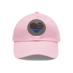 Thin Blue Line Law Enforcement Police Dad Hat with Leather Patch