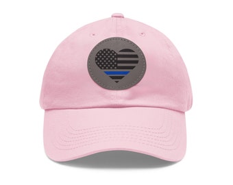 Thin Blue Line Law Enforcement Police Dad Hat with Leather Patch