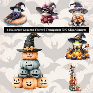 Halloween Frog Clipart PNG Set, Cute Witch Frog Digital Download, Coquette Halloween Graphics, Spooky Season, Halloween Clipart Bundle