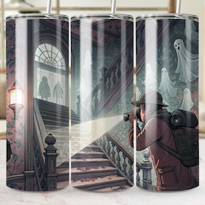Ghost Hunter Tumbler Wrap, 20 oz Sublimation Design, Digital Download, Haunted House, Paranormal Investigator, Ghostly Apparitions