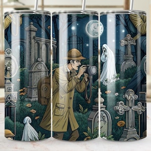 Ghost Hunter Tumbler Wrap, Graveyard Digital Download, Spooky 20oz Tumbler Design, Cemetery Ghost Digital File, Full Moon Halloween