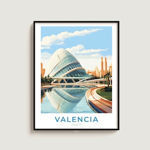 Affiche de voyage de Valence, cadeau d'art mural, cadeau d'impression de voyage en Espagne, décoration de maison, amoureux, tenture murale