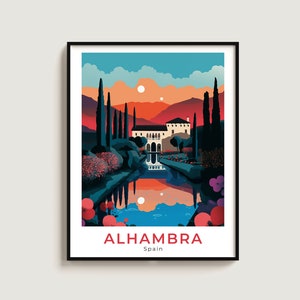 Alhambra Travel Poster Wall Art Gift Spain Travel Print Gift Home Decor Lovers Wall Hanging