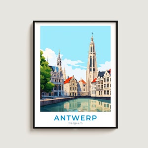 Antwerp Travel Poster Wall Art Gift Belgium Travel Print Gift Home Decor Lovers Wall Hanging