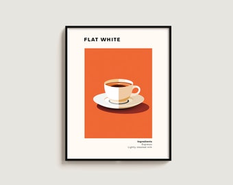 Flat White Coffee Poster Gift Coffee Lover Art Kitchen Gift Art Coffee Print Kitchen Wall Hanging