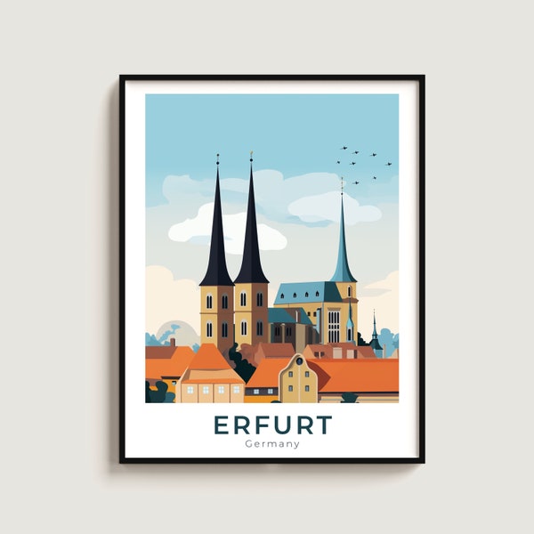 Erfurt Travel Poster Wall Art Gift Germany Travel Print Gift Home Decor Lovers Wall Hanging