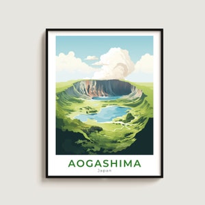 Aogashima Travel Print Wall Art Prezent Japonia Podróży Plakat Prezent Miłośnicy wystroju domu Wiszące na ścianie