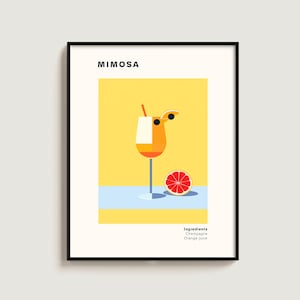 Mimosa Poster Cocktail Gift Cocktail Lovers Retro print Gift Minimalist Wall Hanging