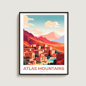 Stampa di viaggio sulle montagne dell'Atlante, regalo di arte della parete, poster di viaggio in Marocco, regalo per gli amanti della decorazione della casa