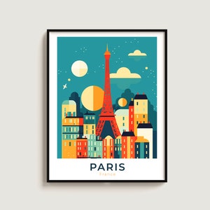 Paris Skyline Travel Poster Wall Art Gift France Travel Print Gift Home Decor Lovers Wall Hanging