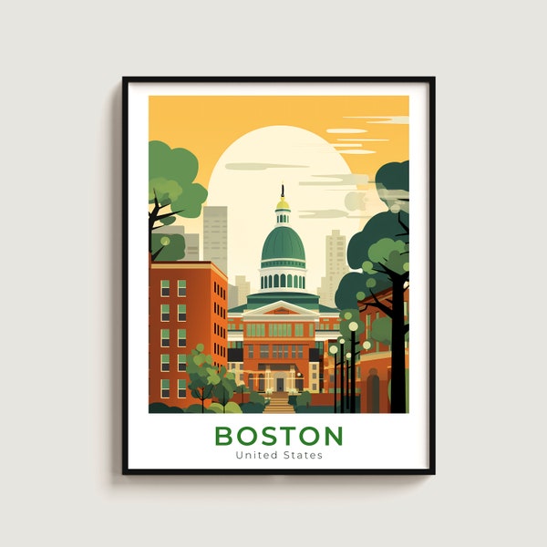 Boston Travel Print Wall Art Gift United States Travel Poster Gift Home Decor Lovers Wall Hanging