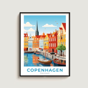 Copenhagen Travel Poster Wall Art Gift Denmark Travel Print Gift Home Decor Lovers Wall Hanging