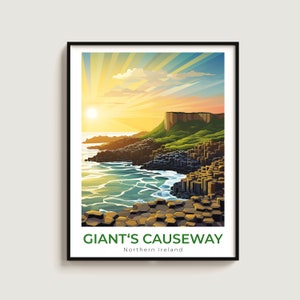 Giant's Causeway Travel Print Wall Art Gift Northern Ireland Travel Poster Gift Home Decor Lovers Wall Hanging