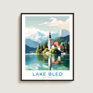 Lake Bled Travel Poster Wall Art Gift Slovenia Travel Print Gift Home Decor Lovers Wall Hanging