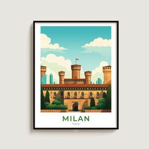 Milan Travel Poster Wall Art Gift Italy Travel Print Gift Home Decor Lovers Wall Hanging