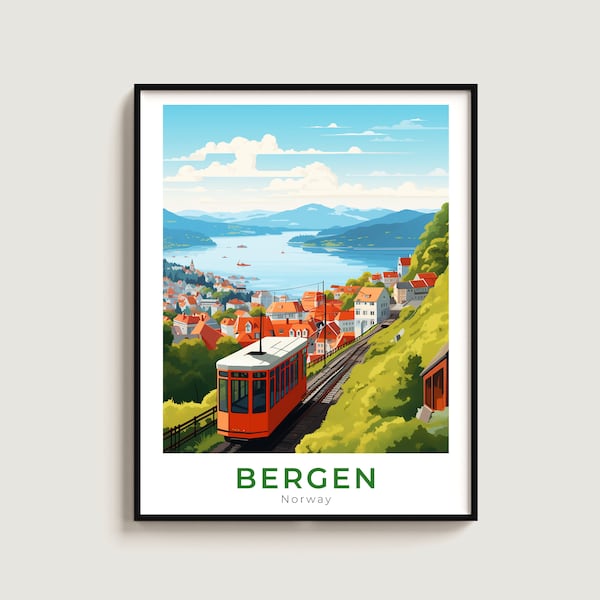 Bergen Travel Poster Wall Art Gift Norway Travel Print Gift Home Decor Lovers Wall Hanging