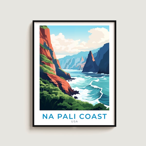 Na Pali Coast Travel Print Wall Art Gift USA Travel Poster Gift Home Decor Lovers Wall Hanging