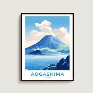 Aogashima Travel Print Wall Art Prezent Japonia Podróży Plakat Prezent Miłośnicy wystroju domu Wiszące na ścianie