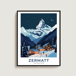 Zermatt Travel Poster Wall Art Gift Zwitserland Reizen Print Gift Home Decor Liefhebbers Muurhangend