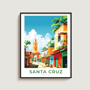Santa Cruz Travel Poster Wall Art Gift Bolivia Travel Print Gift Home Decor Lovers Wall Hanging