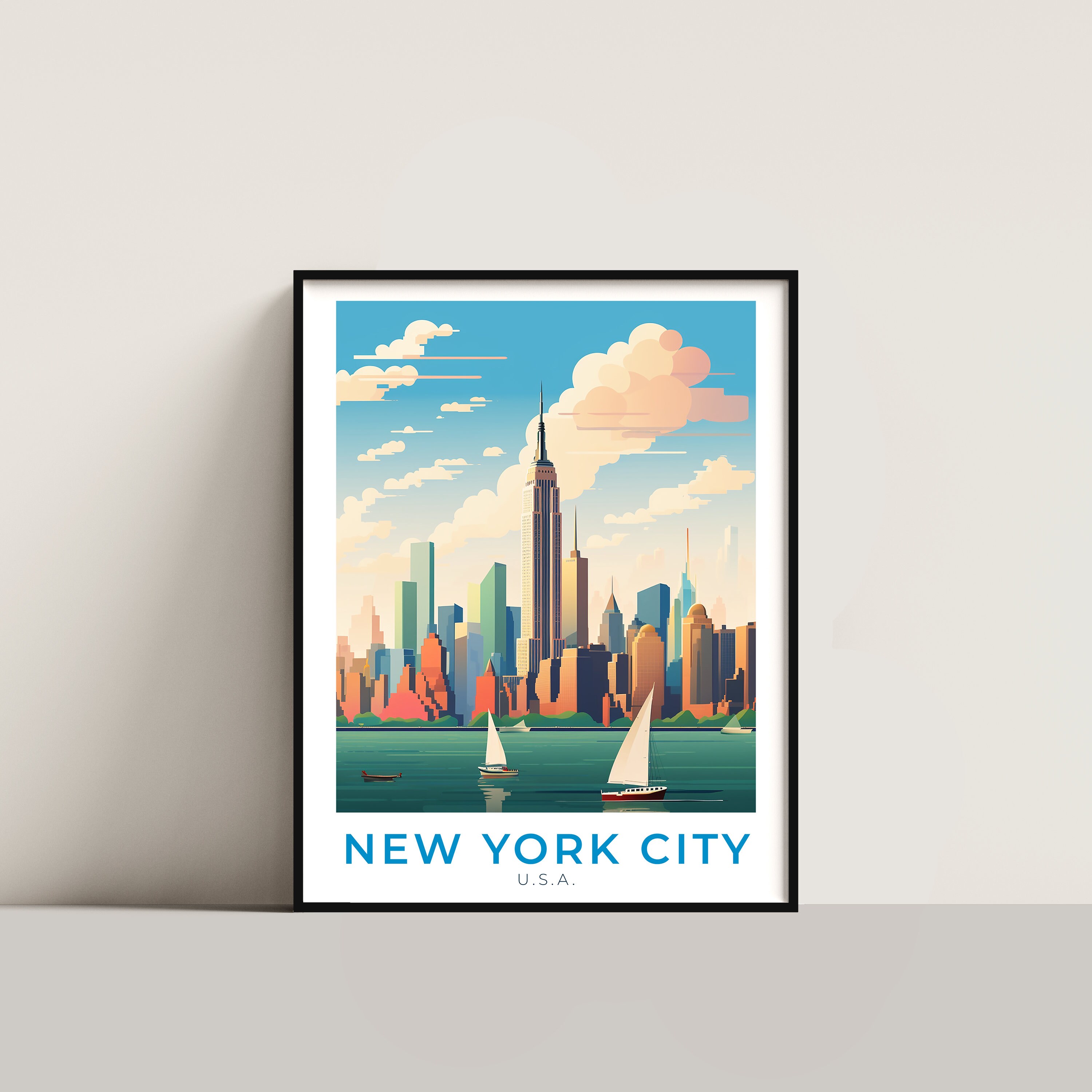 New York City Travel Poster Wall Art Gift U.S.A. Travel Print Gift Home ...