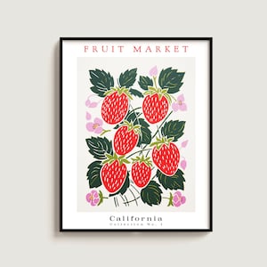 Strawberry Fruit Poster Gift California Fruit Market Print Botanical Art Gift Fruit Poster Art