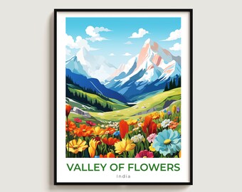 Valley Of Flowers Travel Poster Wall Art Gift India Travel Print Gift Home Decor Lovers Wall Hanging