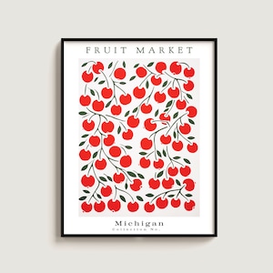 Cherries Fruit Poster Gift Michigan Fruit Market Print Botanical Art Gift Fruit Poster Art