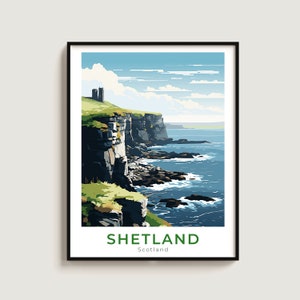 Shetland Travel Poster Wall Art Gift Scotland Travel Print Gift Home Decor Lovers Wall Hanging