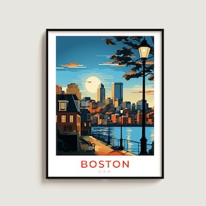 Boston Travel Poster Wall Art Gift U.S.A. Travel Print Gift Home Decor Lovers Wall Hanging