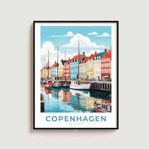 Copenhagen Travel Poster Wall Art Gift Denmark Travel Print Gift Home Decor Lovers Wall Hanging