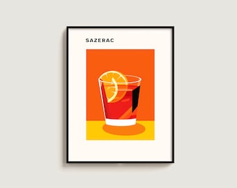 Sazerac Poster Cocktail Gift Cocktail Lovers Retro print Gift Minimalist Wall Hanging