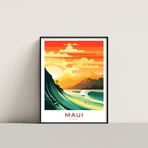 Maui Travel Poster Wall Art Gift Hawaii Travel Print Gift Home Decor Lovers Wall Hanging