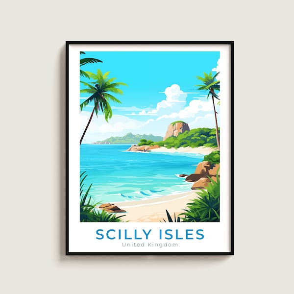 Scilly Isles Travel Print Wall Art Cadeau Royaume-Uni Affiche de voyage Cadeau Décoration d'intérieur Amoureux Tenture murale